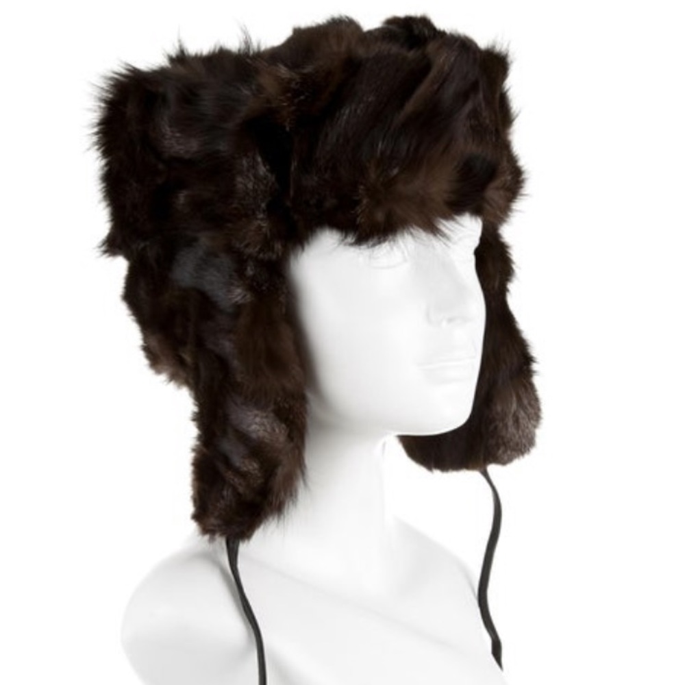 Tory Burch Brown Silver Fox Fur Trapper Hat NWT